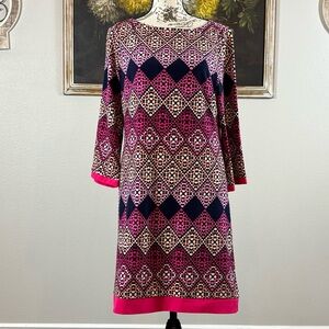 Eliza J Womens Size 8 Geometric Slinky Stretch Shift Lined Multicolor Dress